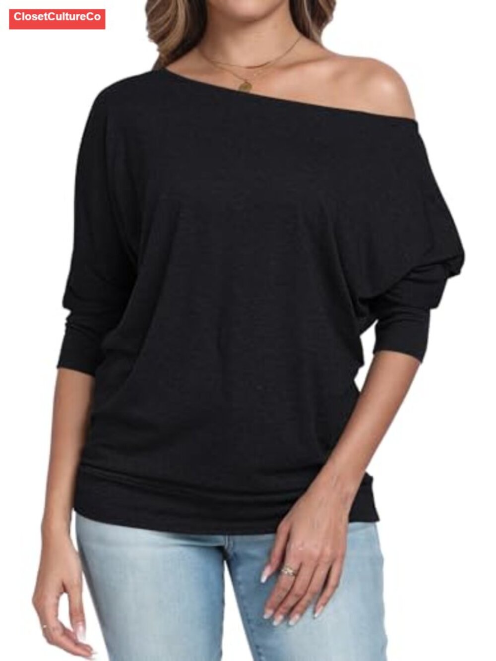 Women's Off Shoulder Tunic Top 3/4 Sleeve Ruched Dolman Tee Shirt